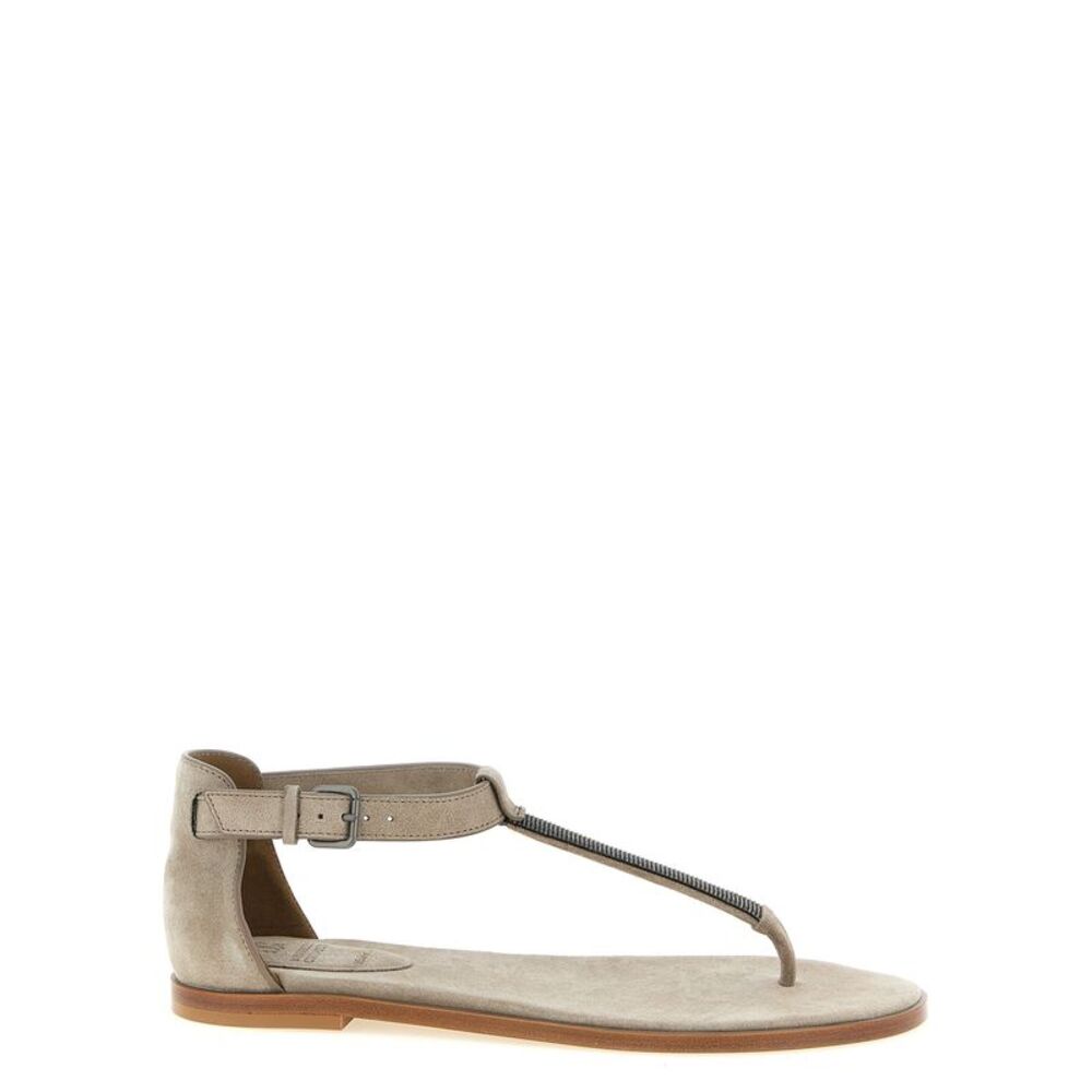 Brunello Cucinelli Beige Calfskin Flat Women's Sandals